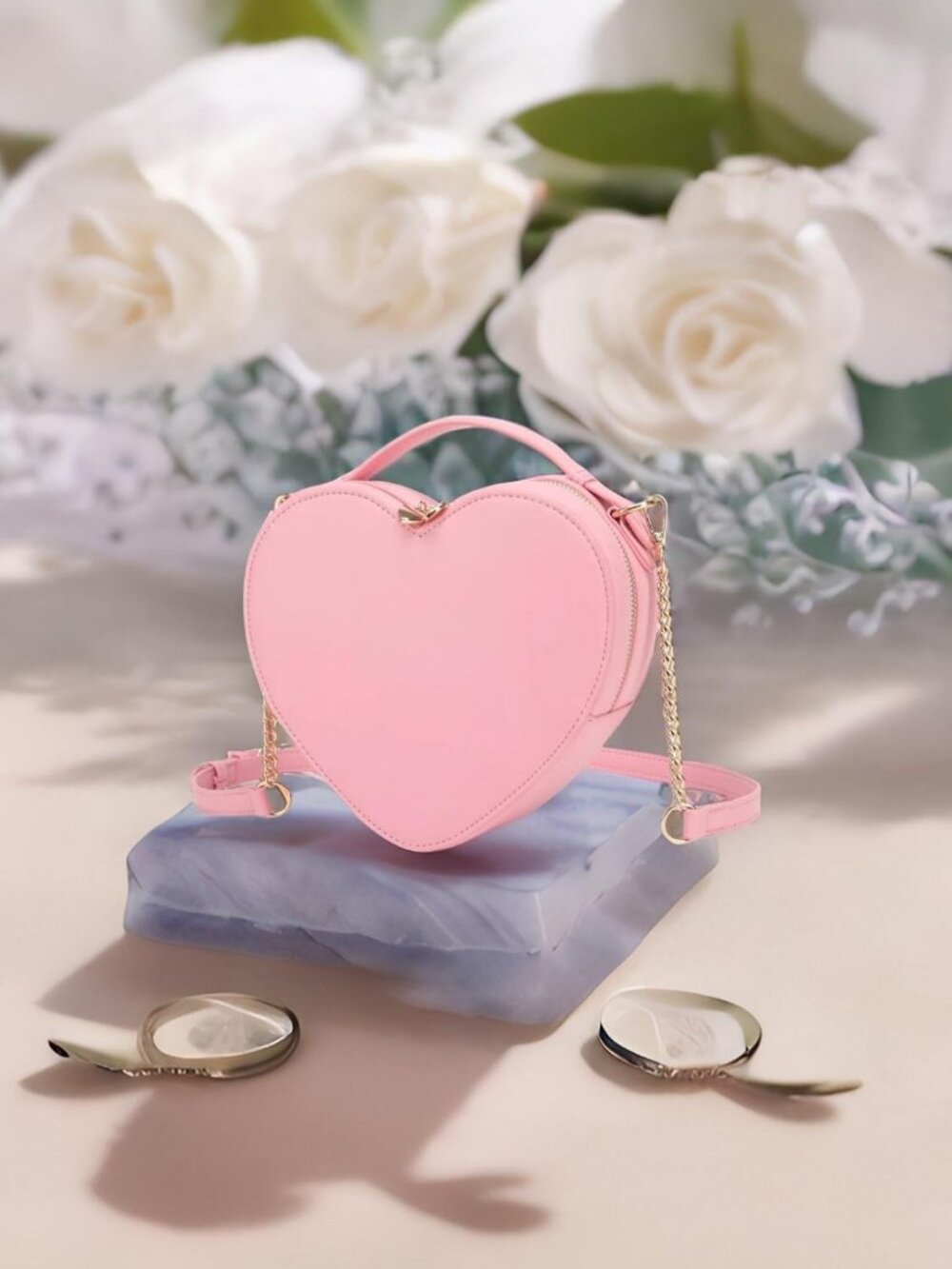 Heart Shape Crossbody Purse - Cute Valentine's Gift Handbag, Zip-Around Shoulder - Picture 7 of 7